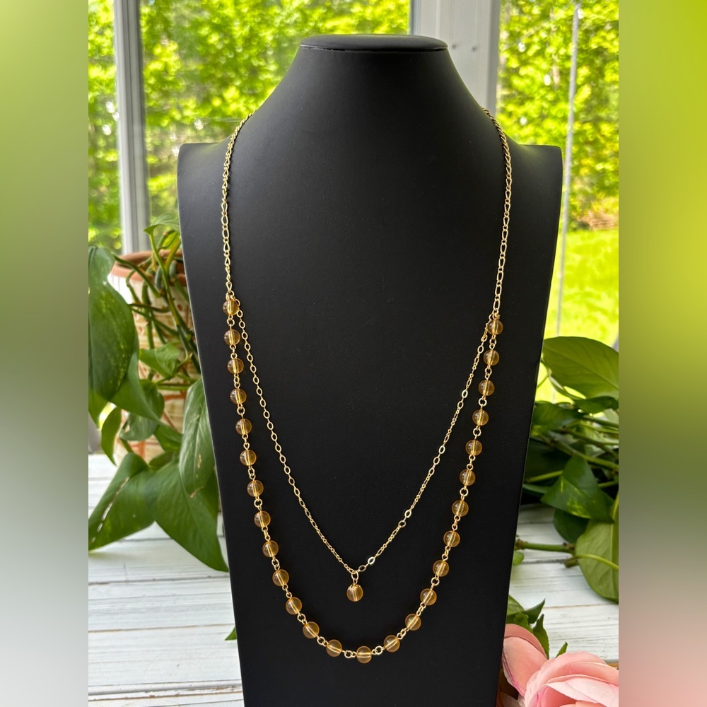 Charter Club Elegant Gold Necklace with Amber Beads, Double Strand